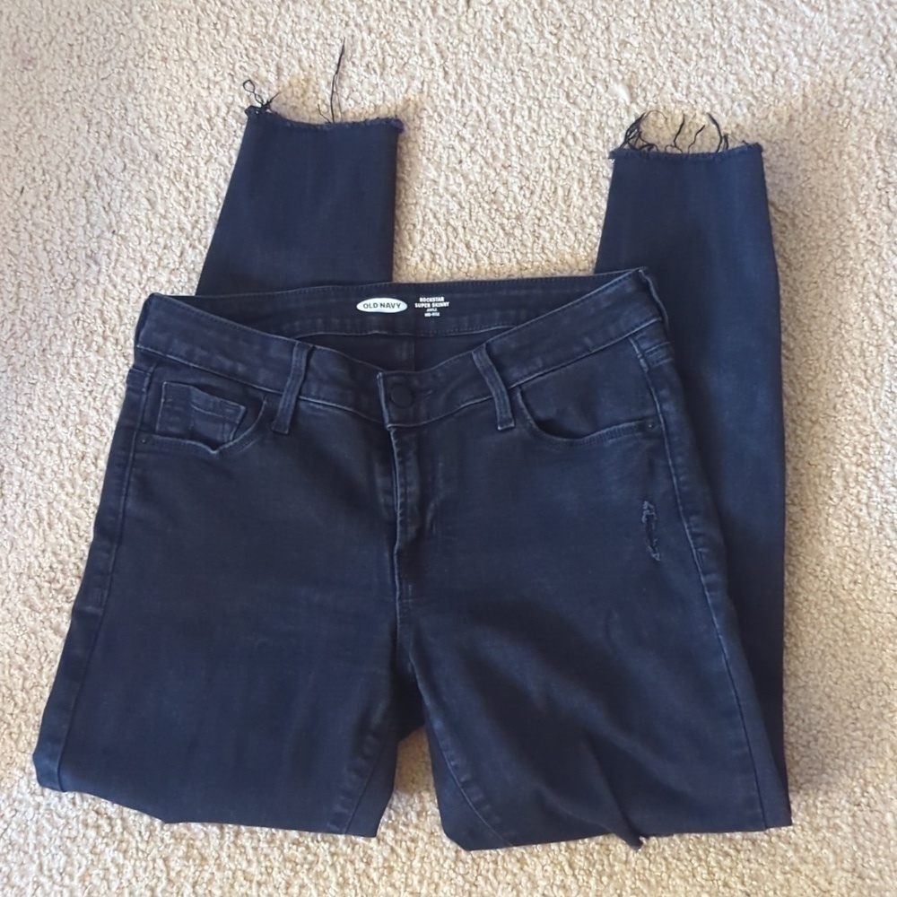 Old Navy Black Rockstar Super Skinny Mid Rise Ankle Jeans Size 6 Petite